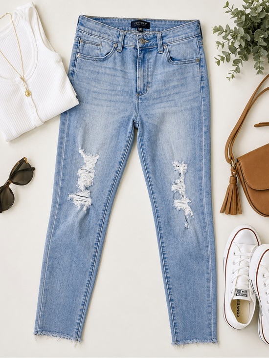 Just USA Denim - Just USA Light Blue Distressed High-Rise Skinny Jeans